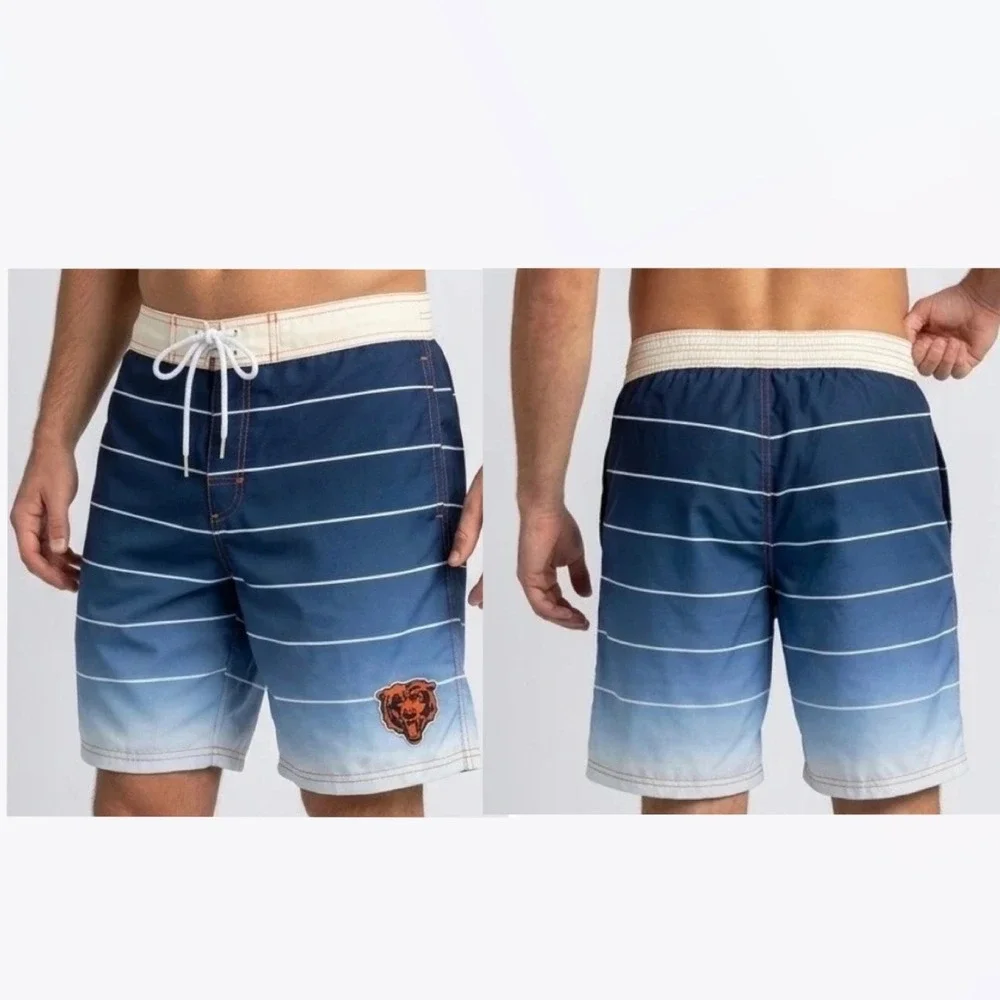 Chicago Bears‎ NFL Mens Board Shorts Blue Gradient Striped Swim Trunks XL
